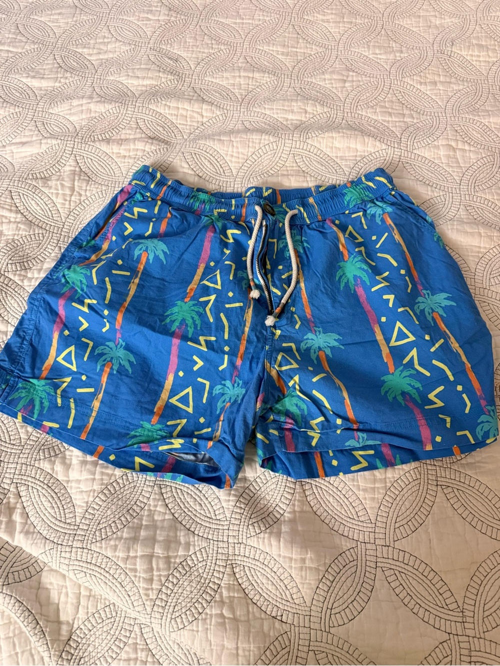 chubbies Blue Palm Print Flat Front Shorts
